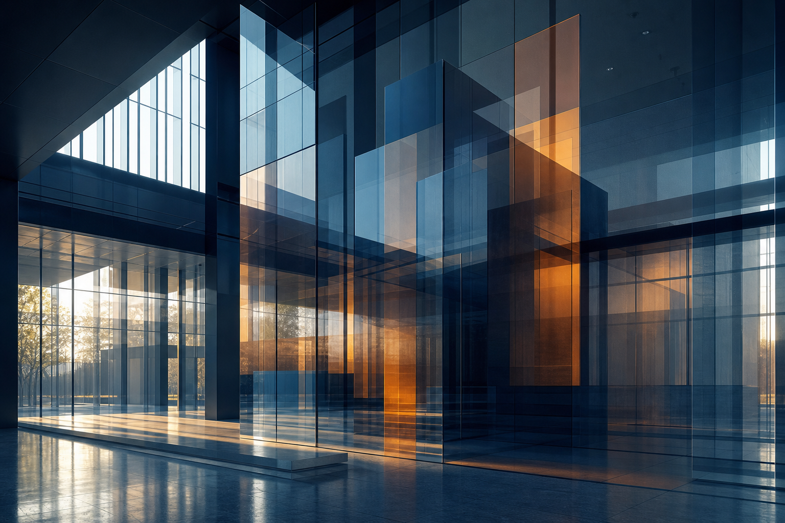 Modern atrium geometry suggesting enterprise systems at scale