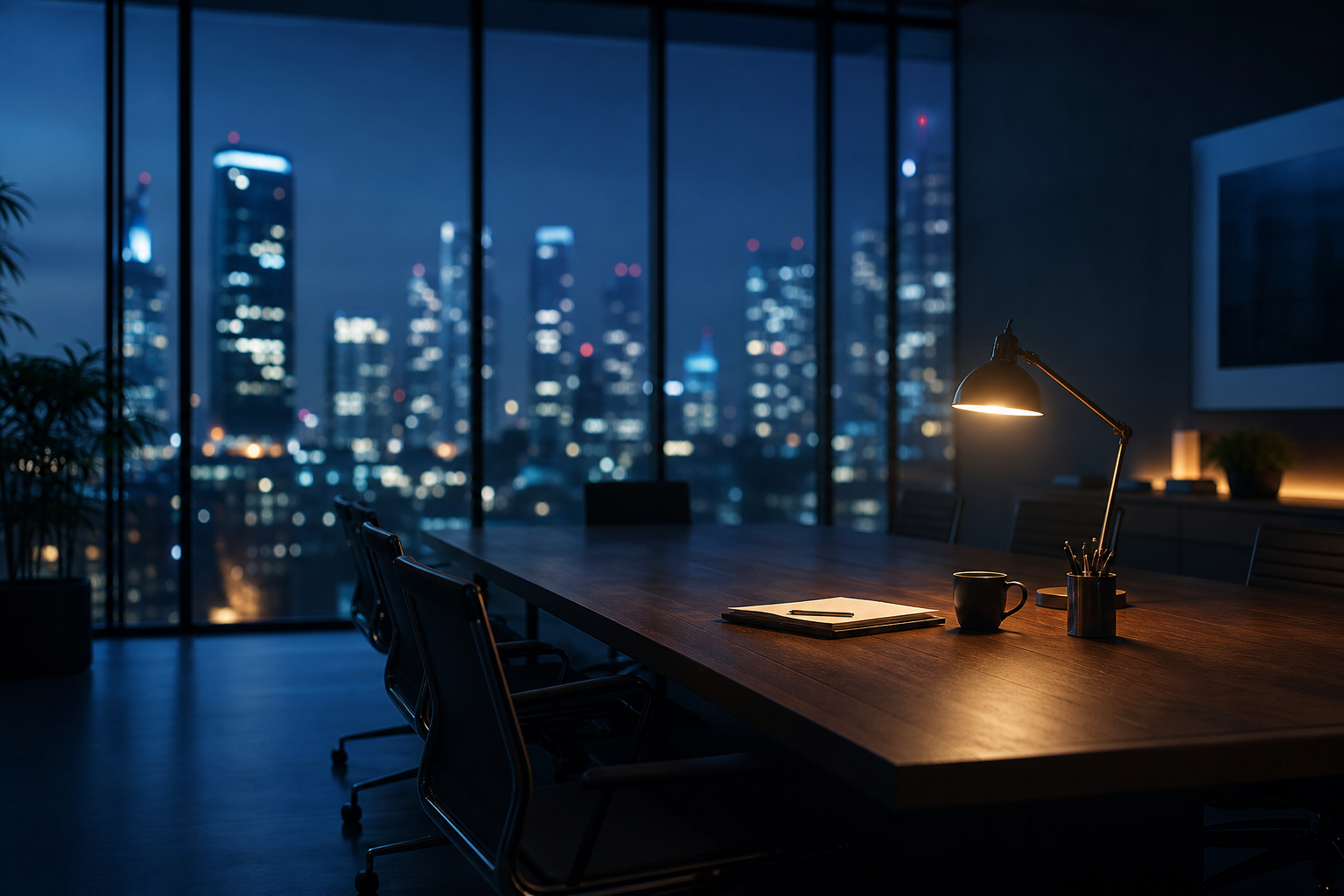 Empty meeting room after hours — leadership and responsibility